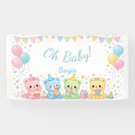 Oh Baby Boy Cute Bunny Pastel Baby Shower 横断幕
