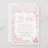 Oh Baby Butterfly Kisses Pink Baby Shower 招待状 (正面)