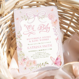 Oh Baby Butterfly Kisses Pink Baby Shower 招待状