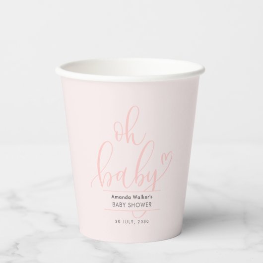 Oh Baby Calligraphy Pink Script Baby Shower 紙コップ (正面)