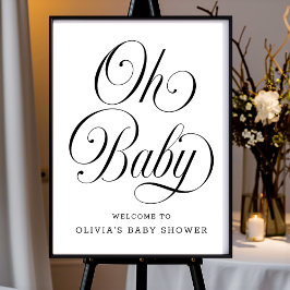 Oh Baby Chic B&W Neutral Baby Shower Welcome Sign ポスター