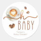 Oh Baby Coffee Baby Shower Favor Sticker ラウンドシール (正面)