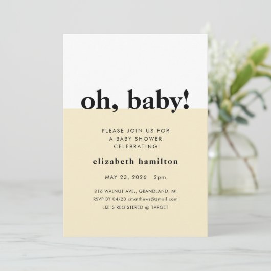 Oh Baby! Cream and White Baby Shower Invitation 招待状 (スタンド正面)