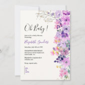 Oh Baby, Cute Baby Shower Purple Spring Flowers 招待状 (正面)