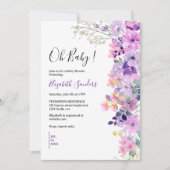 Oh Baby, Cute Baby Shower Purple Spring Flowers 招待状 (正面)