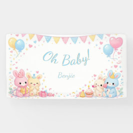 Oh Baby Cute Bunny Pastel Baby Shower Boy 横断幕