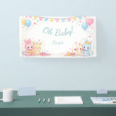 Oh Baby Cute Bunny Pastel Baby Shower Boy 横断幕 (トレードショー)