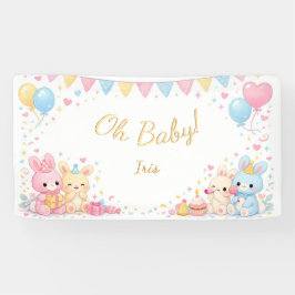 Oh Baby, Cute Bunny Pastel Gender Neutral Shower  横断幕