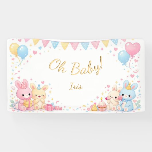 Oh Baby, Cute Bunny Pastel Gender Neutral Shower  横断幕 (横)