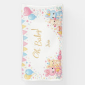 Oh Baby, Cute Bunny Pastel Gender Neutral Shower  横断幕 (縦)