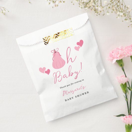 Oh Baby Cute Pink Pumpkin Bow Girl Baby Shower フェイバーバッグ (封をした状態)