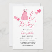 Oh Baby Cute Pink Pumpkin Bow Girl Baby Shower 招待状 (正面)