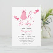 Oh Baby Cute Pink Pumpkin Bow Girl Baby Shower 招待状 (スタンド正面)