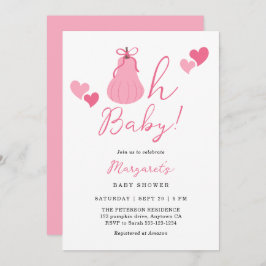 Oh Baby Cute Pink Pumpkin Bow Girl Baby Shower 招待状