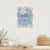 Oh Baby Daisy Blue Baby Shower Welcome Sign ポスター (キッチン)