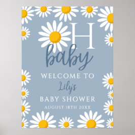 Oh Baby Daisy Blue Baby Shower Welcome Sign ポスター