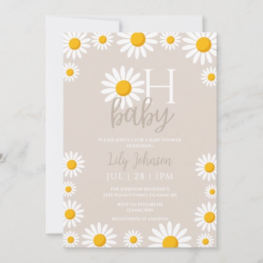 Oh Baby Daisy Boho Neutral Baby Shower 招待状 (正面)