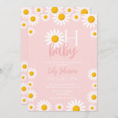 Oh Baby Daisy Pink Baby Shower All In One 招待状 (正面/裏面)