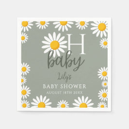 Oh Baby Daisy Sage Green Neutral Baby Shower スタンダードカクテルナプキン