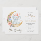 Oh Baby Dreamy Moon Elephant Baby Shower 招待状 (正面)