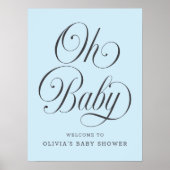 Oh Baby Elegant Blue Boy Baby Shower Welcome Sign ポスター (正面)