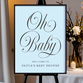Oh Baby Elegant Blue Boy Baby Shower Welcome Sign ポスター
