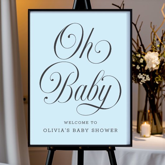 Oh Baby Elegant Blue Boy Baby Shower Welcome Sign ポスター