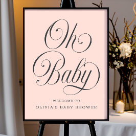 Oh Baby Elegant Pink Girl Baby Shower Welcome Sign ポスター