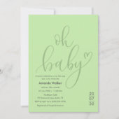 Oh Baby!  Elegant Sage Green Script Baby Shower 招待状 (正面)