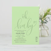 Oh Baby!  Elegant Sage Green Script Baby Shower 招待状 (スタンド正面)