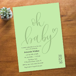 Oh Baby!  Elegant Sage Green Script Baby Shower 招待状