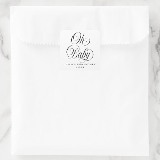 Oh Baby Elegant Script B & W Baby Shower Favor スクエアシール (バッグ)