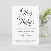 Oh Baby Elegant Script B&W Neutral Baby Shower 招待状 (スタンド正面)