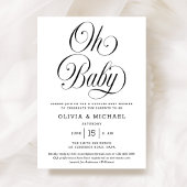 Oh Baby Elegant Script B&W Neutral Baby Shower 招待状