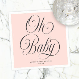 Oh Baby Elegant Script Blush Pink Girl Baby Shower スタンダードカクテルナプキン