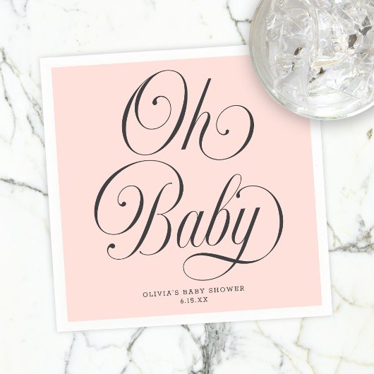 Oh Baby Elegant Script Blush Pink Girl Baby Shower スタンダードカクテルナプキン