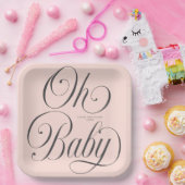 Oh Baby Elegant Script Blush Pink Girl Baby Shower ペーパープレート (パーティー)