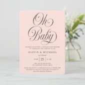 Oh Baby Elegant Script Blush Pink Girl Baby Shower 招待状 (スタンド正面)