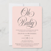 Oh Baby Elegant Script Blush Pink Girl Baby Shower 招待状 (正面)