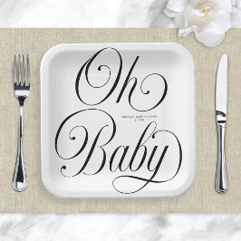 Oh Baby Elegant Script Gender Neutral Baby Shower ペーパープレート