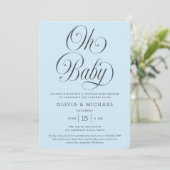 Oh Baby Elegant Script Light Blue Boy Baby Shower 招待状 (スタンド正面)