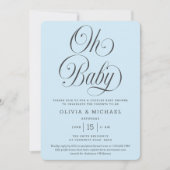 Oh Baby Elegant Script Light Blue Boy Baby Shower 招待状 (正面)
