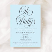 Oh Baby Elegant Script Light Blue Boy Baby Shower 招待状
