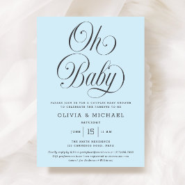 Oh Baby Elegant Script Light Blue Boy Baby Shower 招待状
