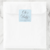 Oh Baby Elegant Script Lt. Blue Baby Shower Favor スクエアシール (バッグ)