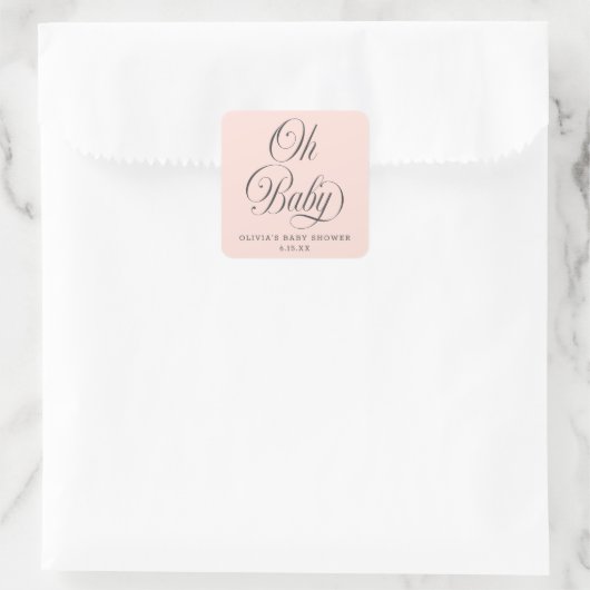 Oh Baby Elegant Script Pink Baby Shower Favor スクエアシール (バッグ)