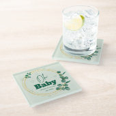 Oh Baby Eucalyptus Leaves Baby Shower ガラスコースター (アングル)