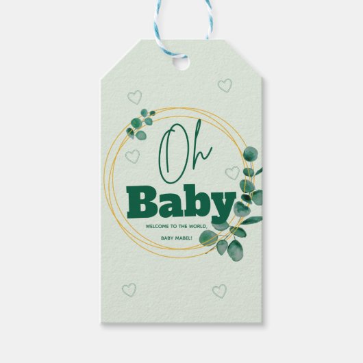 Oh Baby Eucalyptus Leaves  Baby Shower ギフトタグ (正面)