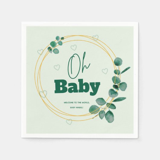 Oh Baby Eucalyptus Leaves Baby Shower スタンダードカクテルナプキン (正面)