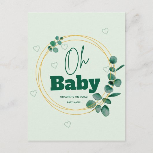 Oh Baby Eucalyptus Leaves  Baby Shower ポストカード (正面)